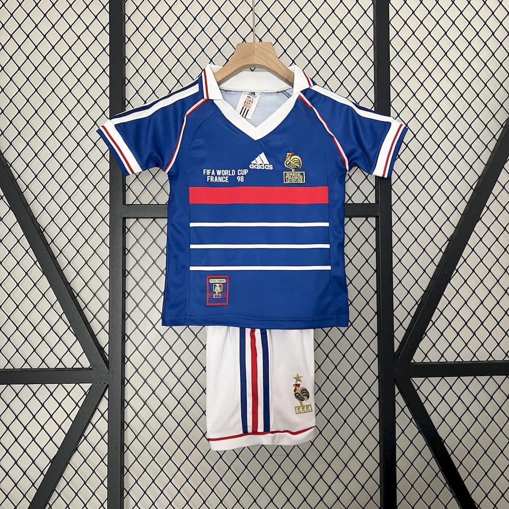 France 1998 Home Kids Retro Jersey And Shorts