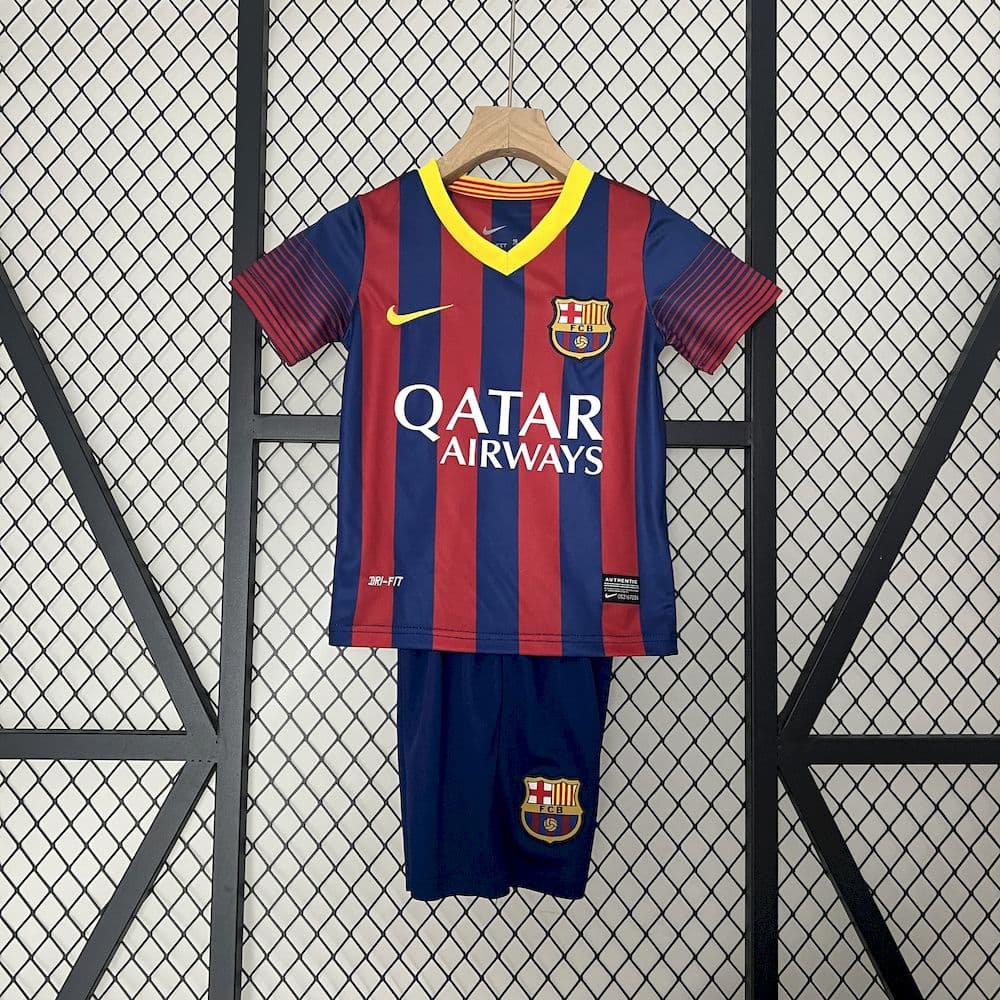 Barcelona 2013/14 Home Kids Retro Jersey And Shorts