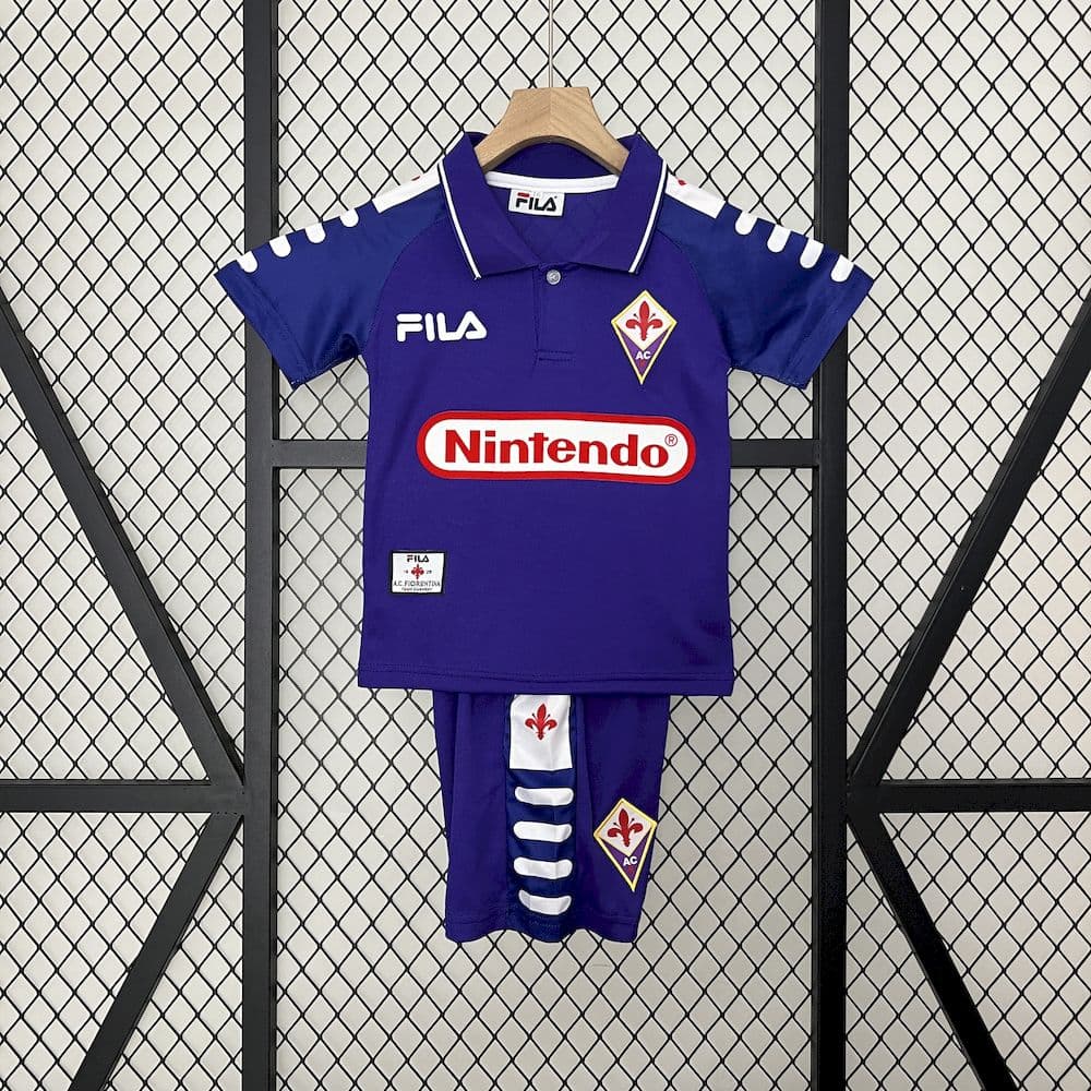 Fiorentina 1998/99 Home Kids Retro Jersey And Shorts