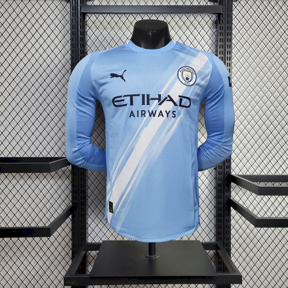 Mens Manchester City 2025/26 Home Long Sleeve Jersey Player Version